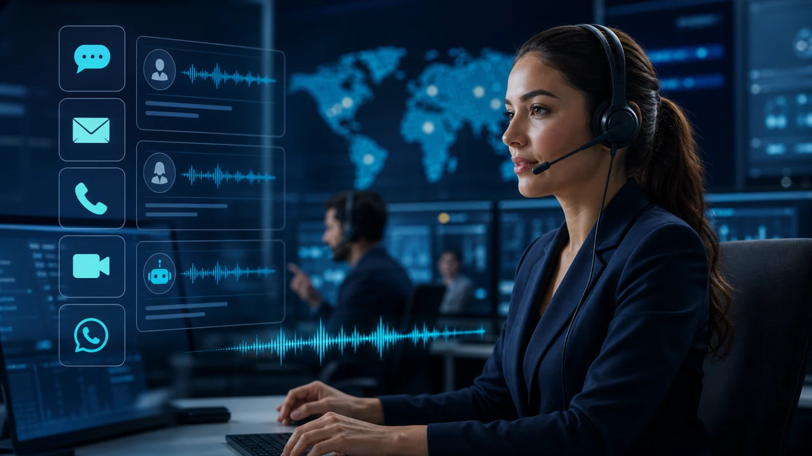 Contact Center com IA para WhatsApp, voz e canais digitais